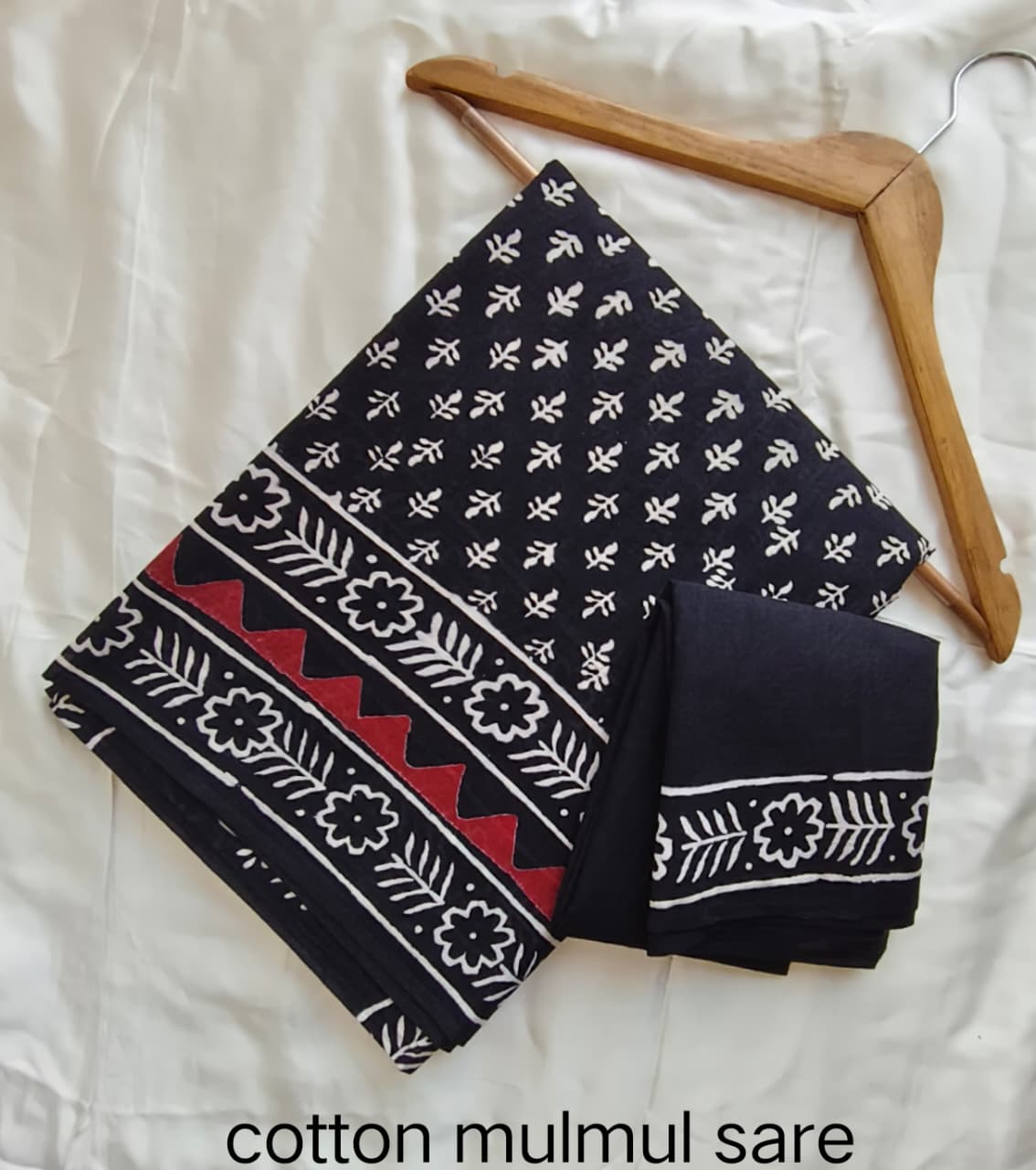 Cotton Mulmul Saree in grey and white – Pure cotton handblock printed saree wholesale by Fabtexs